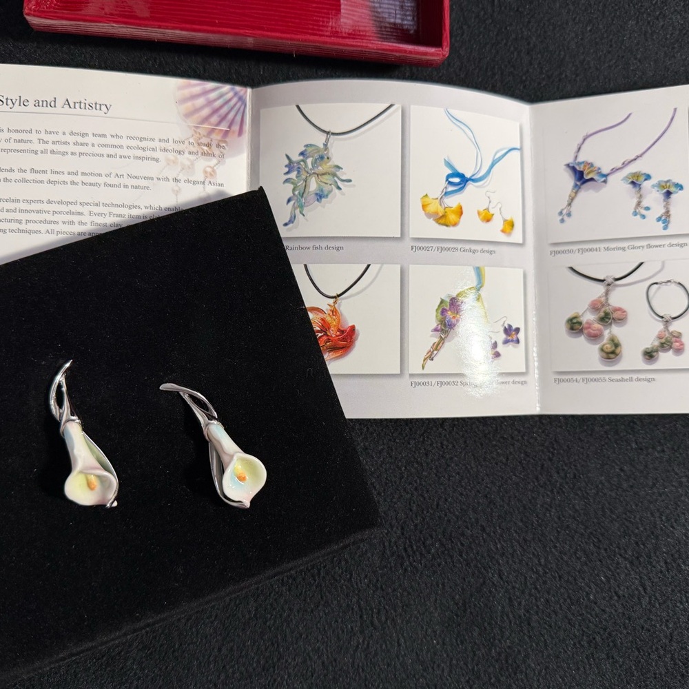 Franz White and Silver Calla Lily Earrings NWOT - Picture 5 of 8